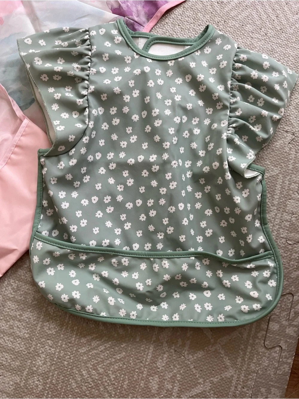 Tiny Twinkles Pink & Sage Floral Kids Bibs - Water-Resistant Sleeved Bibs